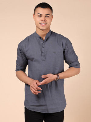 V-MART Men Solid A-line Kurta(Grey)