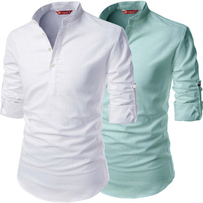 FireFish Men Solid A-line Kurta(Light Blue, White)