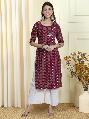 EthnicBasket Women Printed A-line Kurta(Purple)