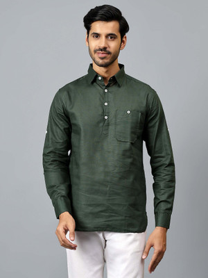 FireFish Men Solid Straight Kurta(Green)