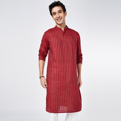 Indus Route by Pantaloons Men Solid A-line Kurta(Red)