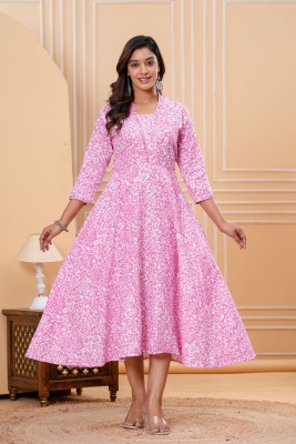 ANAYA Women Floral Print Anarkali Kurta(Pink)