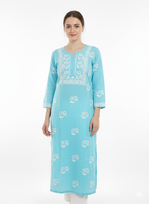 Unstop Women Chikan Embroidery Ethnic Dress Kurta(Light Blue)