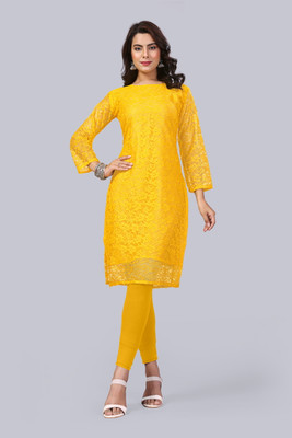 Manthan Creation Women Embroidered A-line Kurta(Yellow)