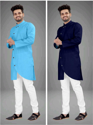CRYSTALREVENUE Men Solid Trail Cut Kurta(Multicolor)