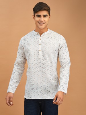 DEYANN Men Printed Straight Kurta(White, Orange, Black)