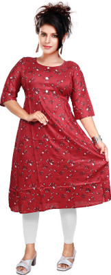 ANSH Women Printed A-line Kurta(White, Maroon, Black)