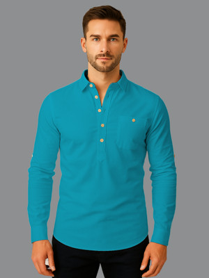 Univibe Men Solid Straight Kurta(Blue)
