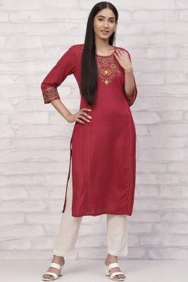 RANGRITI Women Solid Straight Kurta(Red)