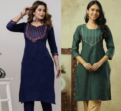 AuzaSho Collection Women Embroidered Straight Kurta(Multicolor)