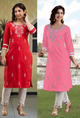 SISTO Women Chikan Embroidery A-line Kurta(Multicolor)