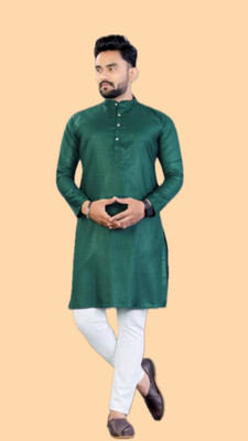 HouseOfCommon Men Solid A-line Kurta(Green)