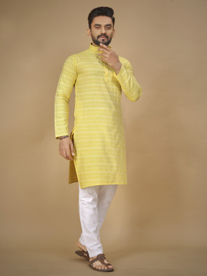 ZINKU FASHION Men Embroidered A-line Kurta(Yellow)