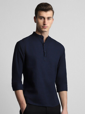 Lee Cross Men Solid Straight Kurta(Dark Blue)