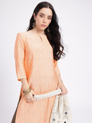 Anouk Rustic Women Striped Straight Kurta(Orange)