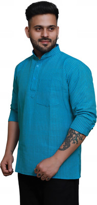 RAI's Men Striped Straight Kurta(Light Blue, Dark Blue)