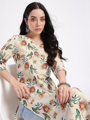 Anouk Rustic Women Floral Print Straight Kurta(Beige)