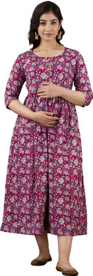 Tanvik Women Floral Print Anarkali Kurta(Pink)