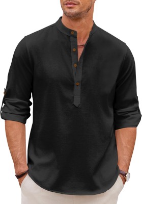 Fifth U Men Solid, Self Design Straight Kurta(Black)