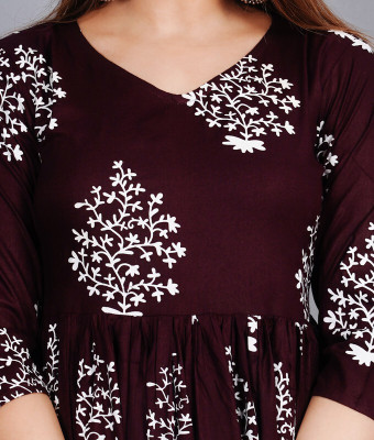 SMIEN Women Printed Anarkali Kurta(Maroon)