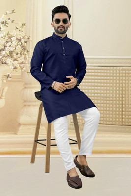 Shree Dutt Creation Men Solid Straight Kurta(Dark Blue)
