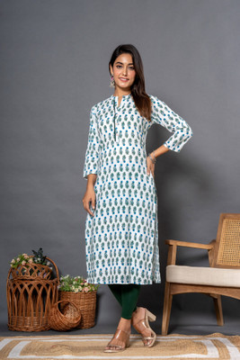 SAAR SUMRAN Women Printed Straight Kurta(White)