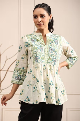 Nitya Feb Women Floral Print Straight Kurta(Beige)