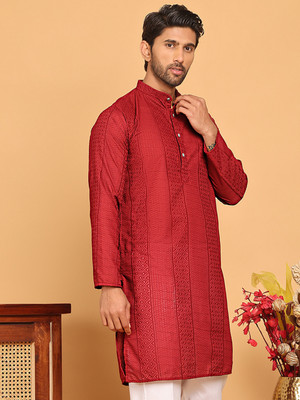 ANOUK Men Embroidered Straight Kurta(Maroon)