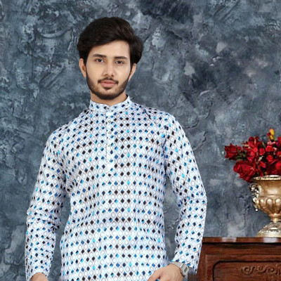 GRATITUDE ROCK Men Leheriya Straight Kurta(Multicolor)