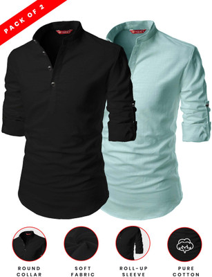 FireFish Men Solid A-line Kurta(Light Blue)