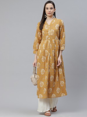 mokshi Women Printed Ethnic Dress Kurta(Yellow)