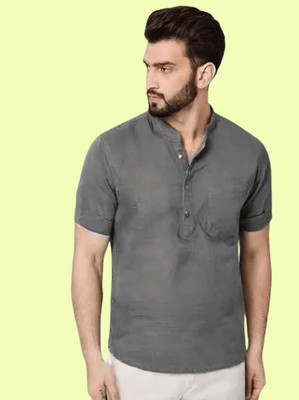 Super Westan Men Solid Straight Kurta(Grey)