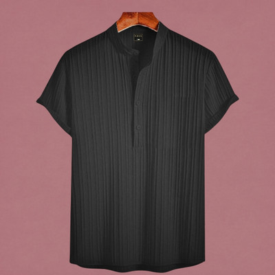 nitafashion Men Self Design Straight Kurta(Black)