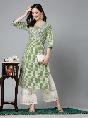 Stylum Women Leheriya, Embroidered, Embellished Straight Kurta(Green)