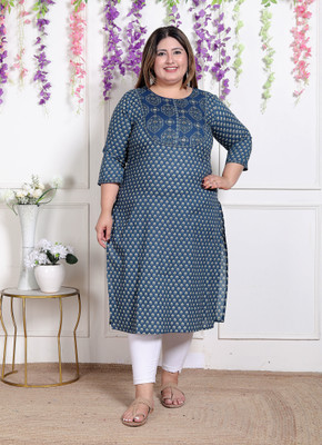 akritik Women Printed Straight Kurta(Blue)