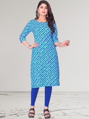 MS ENTERPRISE Women Printed Straight Kurta(Blue)