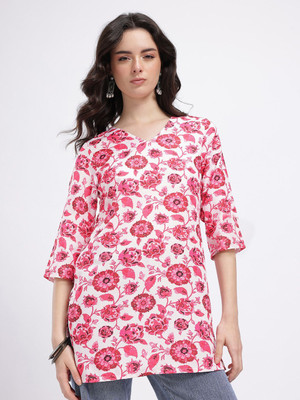 Anouk Rustic Women Printed Straight Kurta(White)