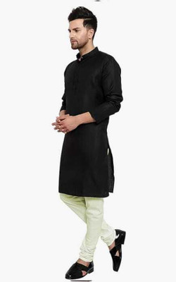 Lycrofest Men Solid Straight Kurta(Black)