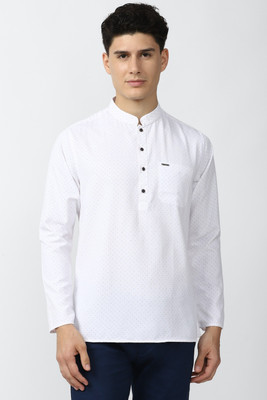 PETER ENGLAND Men Polka Print Straight Kurta(White)