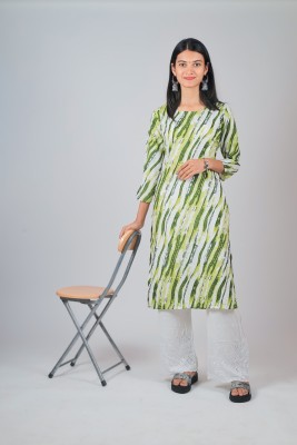 CRENT Women Striped A-line Kurta(Green)