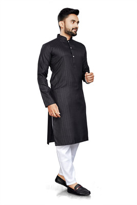 ZURIKA FASHION Men Striped A-line Kurta(Black)