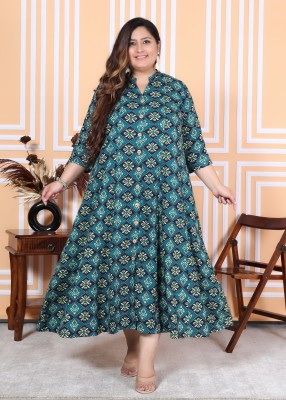 Swasti Women Printed Gown Kurta(Green)