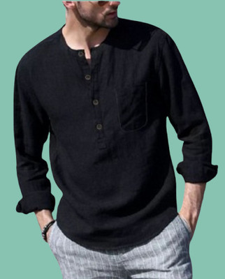 ZAKOD Men Solid Straight Kurta(Black)