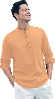 VIMASUTI Men Solid Straight Kurta(Orange)