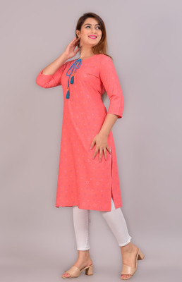 METAFAB Women Printed Straight Kurta(Pink)