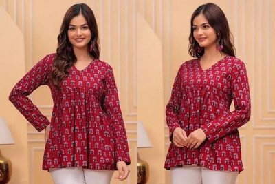 ARZOO Women Printed Flared Kurta(Maroon)