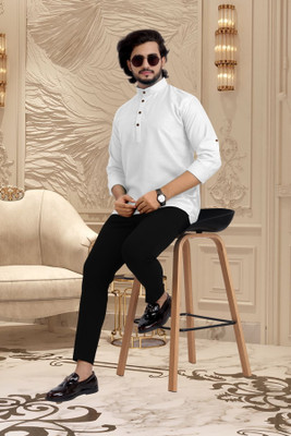 Shree Dutt Creation Men Solid Straight Kurta(White)