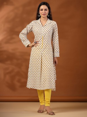 JaipurKurti Women Printed Straight Kurta(Yellow)