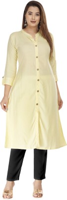 Adrima Women Solid Frontslit Kurta(Yellow)