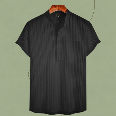 Look Trendy Men Printed Straight Kurta(Black)